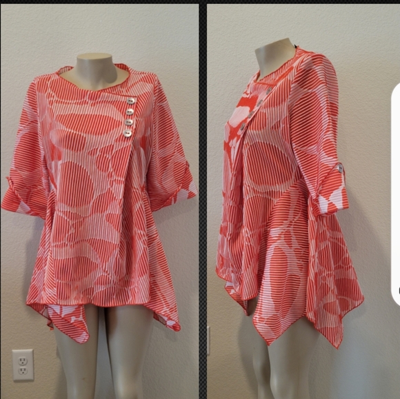 asymmetric red white stencil style tunic - Picture 2 of 8